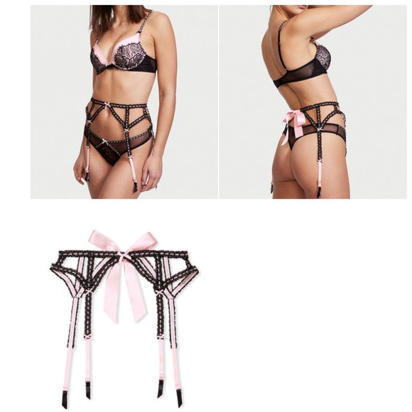 VS M/L Ribbon Slot Garter Belt Black and Pink Incredibly Sexy NWT - Picture 5 of 5